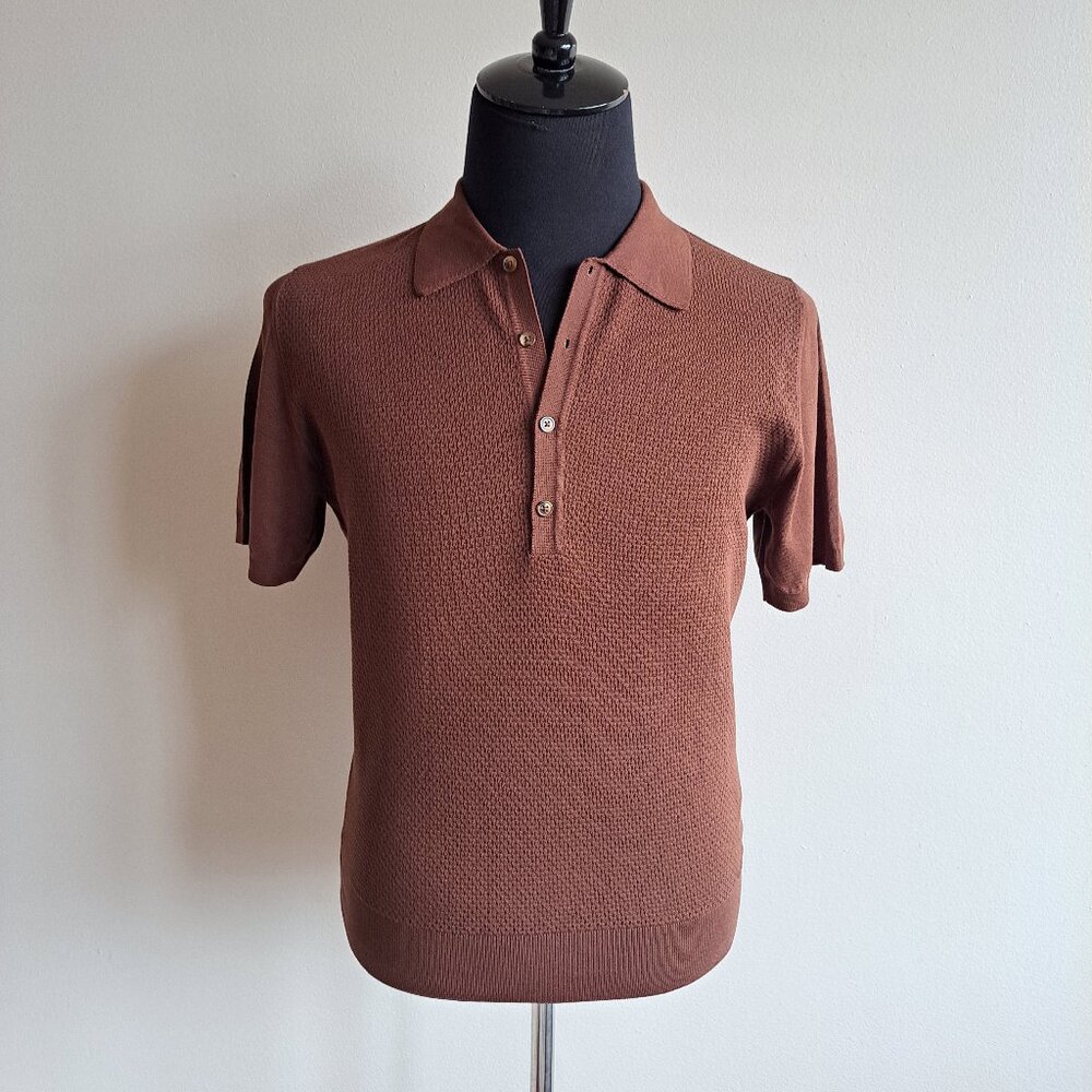 NWT Men's Lorenzoni Italian 100% Cotton Brown Polo Shirt Size 50 / M